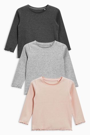 Pink/Grey Rib Long Sleeve Tops Three Pack (3mths-6yrs)